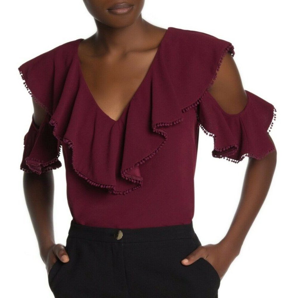 Trina Turk Serenidad Pinot Noir Cold Shoulder Blouse